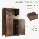 Shintenchi Floor Storage Cabinet, Bathroom Storage Organizer with Doors and Drawers, Freestanding Side Cupboard Pantry with Adjustable Shelf for Bathroom/Kitchen/Livingroom, Walnut Shintenchi