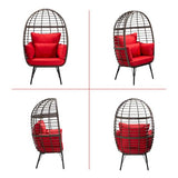 Gardenbee Wicker Egg Chair with Cushion, Indoor Outdoor Lounger for Patios, Living Room, PE Rattan Chair Steel Frame, Strong Load Capacity, Red Cushion Gardenbee
