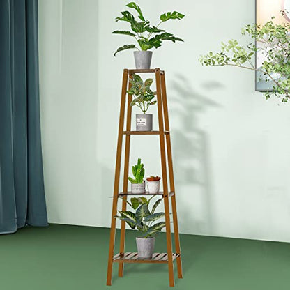 Magshion Bamboo Tall Plant Stand 4-Tier Pot Holder Small Space Flower Shelf Rack Display Table for Living Room Balcony and Garden - WoodArtSupply