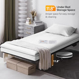 VINGLI Twin Floating Bed Frame Set of 2 with USB Charging Station/LED Lights, 14'' Platform Bed Frame Twin Size Heavy Duty Metal Bed, No Box Spring Needed,Black VINGLI