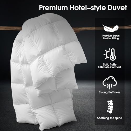 CYMULA Twin Size Feather Down Comforter - All Season White Duvet Insert, Lightweight Box Stitched, Fluffy Breathable, Ultra Soft Quiet Hotel Style with 8 Tabs(68" x 90") CYMULA