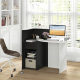 Giantex Reception Desk, Front Counter Desk with Lockable Drawer, Checkout Table with Round Tabletop, Corner Shelf & Adjustable Shelf for Office Beauty Salon Retail Store (Black & White)