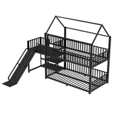 Bellemave Twin Over Twin Bunk Bed with Slide, Kids House Floor Bunk Bed with Storage Stairs and Full Length Guardrail, Heavy Duty Bunk Beds for Girls, Boys, Black Bellemave
