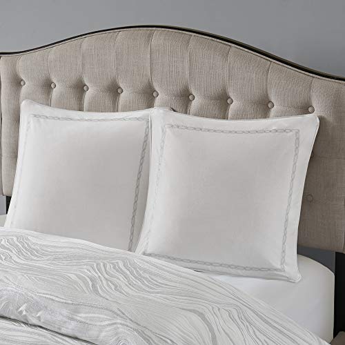 Madison Park Signature Glam Cozy Comforter Set - All Season Bedding Combo Filled Insert and Removable Duvet Cover, Shams, Decorative Pillows, Metallic White King(110"x96") 10 Piece Madison Park