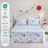 Ocharo Full Size Bed Sheets Set - Cute Ocean Blue Bed Sheet for Kids Sea Animals, Dolphin Whale Starfish Patterned Soft Sheets Light Microfiber 3 Pieces for Girls Boys Bedding Marine Decoration Ocharo