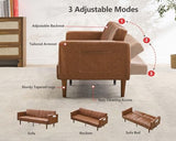 GOCAPTAIN 75" Convertible Futon Sofa Bed, Mid-Century Modern PU Leather Couch with Adjustable Backrest, Sleeper Loveseat with Side Pockets, Easy Assembly for Living Room & Guest Room (Brown) GOCAPTAIN