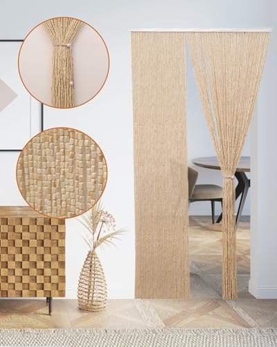 Erfolkerz 90 Strands Beaded Curtain for Doorways -35.5"x79"- Handmade Natural Beaded Curtains，Boho Doorway Wood and Bamboo Bead Curtain-As Insect Screen/Room Divider-Beige Erfolkerz