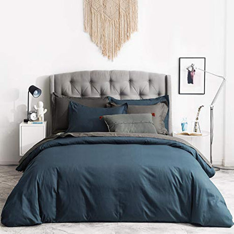SUSYBAO Dark Teal Duvet Cover Twin 100% Cotton 2 Pcs Set 1 Deep Teal Duvet Cover with Zipper Ties 1 Pillow Sham Vintage Solid Color Single Bedding Set Soft Lightweight SUSYBAO