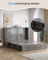 ADOWORE Queen Size Murphy Bed with Large Storage Drawer & Charging Station, Hideaway Full Foldable Platform Bed for Home Office or Guest Bedroom, Living Room,Grey ADOWORE