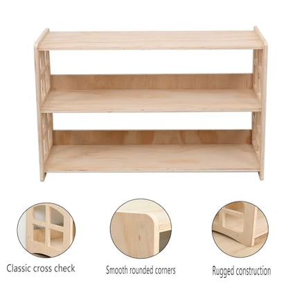 FDHUIJIA Montessori Bookshelf Toy Shelf Kids Storage Organizer for Toys Book Shelves for Kids Room Sturdy and Safe Toddler Wood Classroom Furniture Bookcases (3Tier)