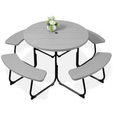 Best Choice Products 8-Person Outdoor Bench Patio Picnic Table, Circular w/ 4 Built-in Benches and Umbrella Hole, 2000lb Capacity - Light Gray Best Choice Products