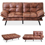 MUUEGM Brown Futon Sofa Bed Leather Memory Foam Modern Office Couch Sleeper Bed Convertible Love seat Sofa for Small Spaces,Apartment,Office with Adjustable Armrest Backrest MUUEGM
