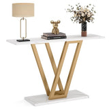 Tribesigns Gold Console Table, Modern Hallway Table for Entryway, 43 Inch Entryway Tables Narrow Sofa Table for Living Room, Stable Metal Frame & Easy Assemble, Faux Marble White Tribesigns
