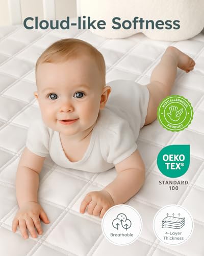 Yoofoss Waterproof Crib Mattress Protector 2 Pack, Quilted Crib Mattress Pad Cover Ultra Soft and Breathable, Machine Washable Toddler Mattress Protector for Standard Baby Crib Size 52''x28'' Yoofoss