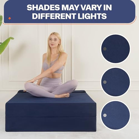 Fvkind Folding Sofa Bed, 4 in 1 Convertible Sleeper Sofa Bed Chair with Pillow, Twin Memory Foam Loveseat Futon Sleeper Chair, Foldable Futon Couch for Living Room, Bedroom, Guest Room, Blue Fvkind