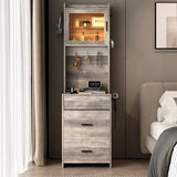 Karl home 3 in 1 Vanity Desk with Fold-up Panel Lighted Mirror, Small Vanity Table Set with Hidden Storage Stool Charging Station for Bedroom, Compact Corner Vanity Set with Storage Cabinet, Gray Karl home