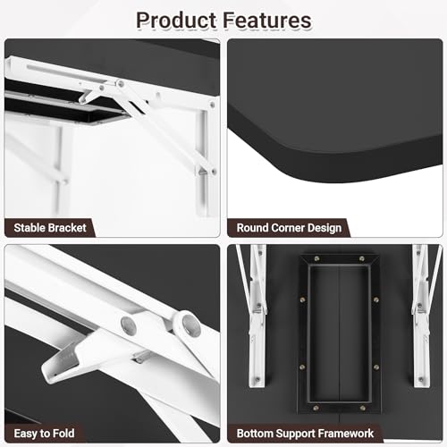 Neoaider Wall Mounted Folding Desk 23.6” x 15.7”, Drop Down Table with Metal Collapsible Brackets, Folding Wall Table for Small Spaces, Home, Office, Kitchen, Laundry Room-Black Neoaider
