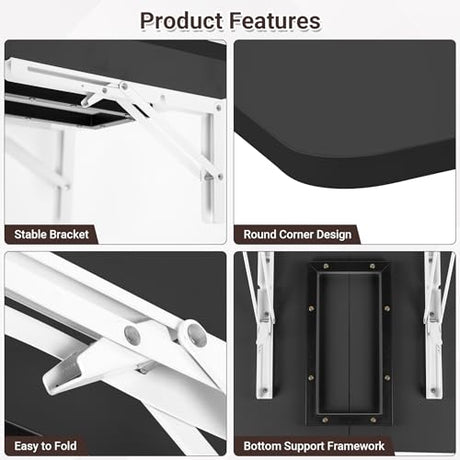Neoaider Wall Mounted Folding Desk 23.6” x 15.7”, Drop Down Table with Metal Collapsible Brackets, Folding Wall Table for Small Spaces, Home, Office, Kitchen, Laundry Room-Black Neoaider