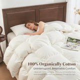 Oaken-Cat Goose Feather Down Fiber Comforter Queen Size - 100% Organic Cotton Shell All Season Duvet Insert, Medium Warmth Hotel Luxury Bedding Comforter(90x90 Inch, White) Oaken-Cat