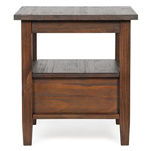 SIMPLIHOME Warm Shaker SOLID WOOD 20 inch Wide Rectangle Rustic End Table in Distressed Charcoal Brown with Storage, 1 Drawer, 1 Shelf, for the