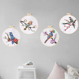 Huacan Embroidery Kits for Adults Beginner - 4 Pcs Floral Pattern Stitching Printed Bouquet DIY Sewing Kit 7.9 x 7.9 Inch (Bird 1)