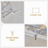 Lekesky Queen Duvet Cover Set, Gold Floral Duvet Cover Queen Size, 3 Pieces Grey Bedding Sets with Zipper, Ultra Soft Microfiber Reversible Queen Size Comforter Cover with 2 Pillowcases 20"x26" Lekesky