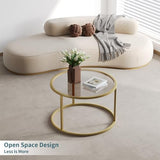SAYGOER Small Glass Coffee Table Round Gold Coffee Table for Small Space Modern Simple Center Table with Gold Frame for Living Room Home Office, Easy Assembly SAYGOER