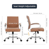 LANDSUN Home Office Chair Mid Back Desk Chair PU Leather Ribbed Executive Swivel Computer Chair with Wheels and Armrests Soft Padded Adjustable Height Conference Task Brown LANDSUN