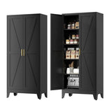 YNIQUESTLE Farmhouse Pantry Cabinet with Barn Doors, 71" H x 31.5" W, 5-Tier Metal Storage Cabinet with 4 Adjustable Shelves for Kitchen Garage Dining Room, Black 1 Pack YNIQUESTLE
