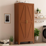 Brown Metal Storage Cabinet,71" Tall Farmhouse Storage Cabinets with 2 Morden Rhombus Doors and 4 Adjustable Shelves, Rustic Freestanding Cupboard for Kitchen,Home Office Living Room,Dining Room XIOMIOHTRQ