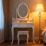 European - Style 4 - Drawer Single - Mirror Dressing Table Set in White - 360 - Degree Rotating & Removable Mirror Generic