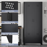 YITAHOME 71" Metal Garage Broom Cabinets with Adjustable Shelves, Vacuum Storage Cabinet with Doors and Drawer, Tool Storage Cabinet for Gym, Basement, Warehouse, Black, Metal YITAHOME