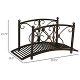 Outsunny 3.3FT Metal Arch Zen Garden Bridge with Safety Siderails, Decorative Footbridge, Delicate Floral Scrollwork for Stream, Fish Pond, Brown Outsunny