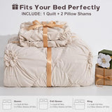 Uspring Quilts Queen Size Elegant Flower Bedding Set with 2 Pillow Shams, Lightweight Soft Quilted Bedspreads Cozy Stylish Floral Bedding Comforter Sets for All Season (Khaki, 90'' x 90'') Uspring