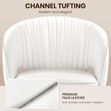 Yaheetech Home Office Chair, Faux Leather Desk Chair, Modern Swivel Chair with Tufted Barrel Back, Rolling Wheels for Office,Study, Vanity, Bedroom White Yaheetech