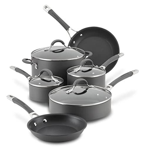 Circulon 83903 Radiance Hard Anodized Nonstick Cookware Pots and Pans Set, 10 Piece, Gray Circulon