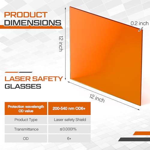 Kingdder Od6+ Laser Safety Shield, High Power Laser Protection Sheet for Infrared & Uv-visible Light, 12"x12"x0.2" (Orange,Wavelength: 200-540nm for Uv to Green Light) Kingdder