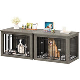 YITAHOME 76 Inch Double Dog Crate Furniture, XXL Dog Crate Furniture for 2 Dogs, Side End Table, Waterproof Top, Safety Corners, 2-in-1 Iron-Wood Fusion Dog Kennel Furniture for 2 Large Dogs,Greige YITAHOME