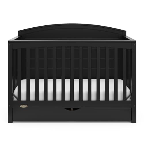 Graco Bellwood 5-in-1 Convertible Crib with Drawer (Black) - GREENGUARD Gold Certified, Full-Size Storage Drawer, Converts to Toddler Bed and Full-Size Bed STORK CRAFT