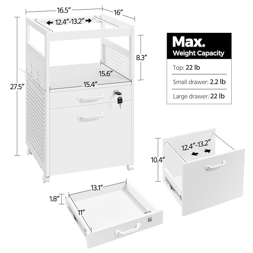 Yaheetech File Cabinets Mobile Filling Cabinet with Open Storage Shelf, Under Desk Cabinet Fits A4, Letter for Home Office(White)