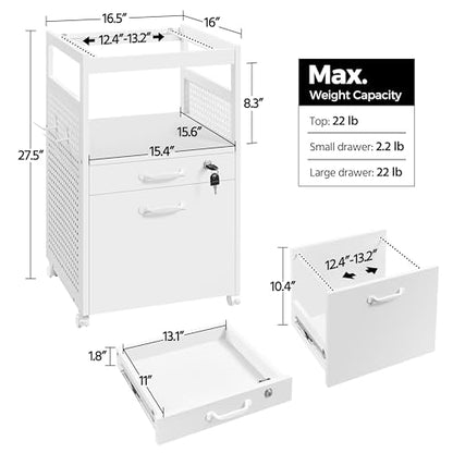 Yaheetech File Cabinets Mobile Filling Cabinet with Open Storage Shelf, Under Desk Cabinet Fits A4, Letter for Home Office(White)