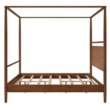 Solid Wood Canopy Platform Bed Queen Size,Mid-Century Modern Four Posters Platform Bed Frame with Full-Length Slide Rails & Headboard,Under-Bed Space,No Box Spring Needed,Walnut