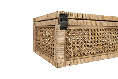 Creative Co-Op Modern Decorative Rectangle Woven Rattan and Wood Display Boxes with Glass Top, Set of 2 Sizes, Natural Finish - WoodArtSupply