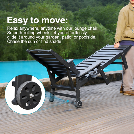 HDPE Chaise Lounge Chair Outdoor with Adjustable Backrest HouseOfZazla