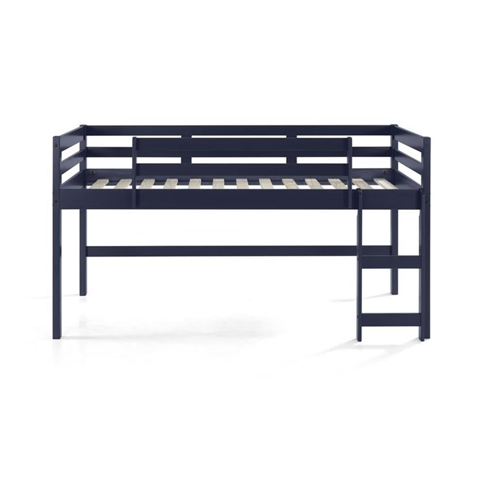 Acme Lara Twin Wooden Loft Bed with Guard Rail and Ladder in Navy Blue