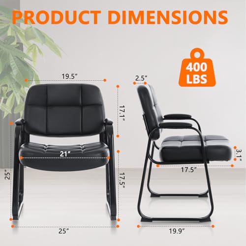 CLATINA Big & Tall Waiting Room Guest Chair Comfortable Reception Chairs with Bonded Leather Padded Arm Rest and Sled Base for Office Reception Lobby and Conference Desk, Black(4 Pack) CLATINA