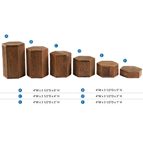 MOOCA Wooden 6 Pcs Hexagon Risers for Display Jewelry and Accessories Display Stand, Brown MOOCA