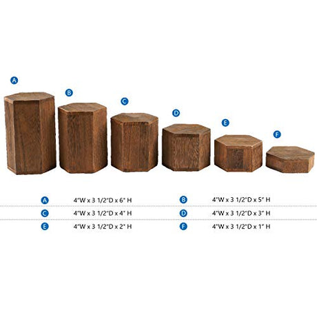 MOOCA Wooden 6 Pcs Hexagon Risers for Display Jewelry and Accessories Display Stand, Brown MOOCA