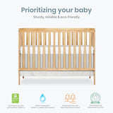 Dream On Me Synergy 5-in-1 Convertible Full-Size Baby Crib with Toddler, Day & Full Bed Conversion in Natural, GreenGuard Gold & BSA, 3 Mattress Heights, Sustainable Pinewood