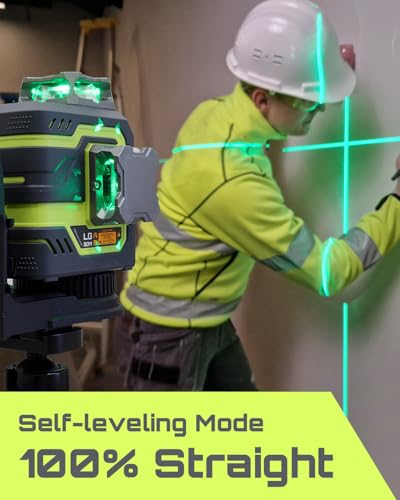LasGoo LG-3DM Green Beam Laser Level, Self-Leveling 3x360° Cross Line Laser for Construction and Picture Hanging, 5200mAh Built-in Rechargeable Battery, Type-C Cable, Magnetic Rotating Stand Included LASGOO